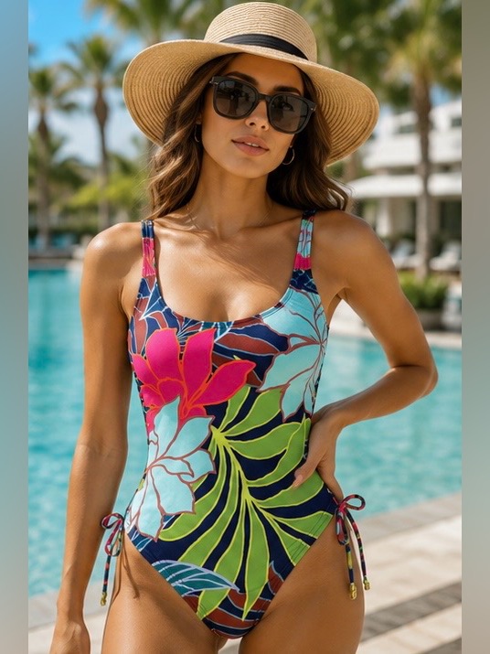 Nwt Vince Camuto Tropical Floral One Piece Swimsuit Side Tie Adjustable Womenâs
